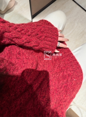 意大利代FARI全羊绒绞花针织衫女圆领麻花毛衣宽松显瘦打底衫上衣