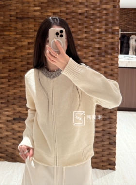 意大利代FARI羊毛针织开衫女圆领拉链毛衣外套上衣秋冬新款谬系