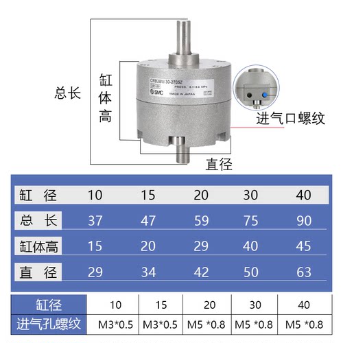 CDRB2BW叶片式旋转摆动气缸CRB2BW10-15-20-30-40-90度-180-270SZ