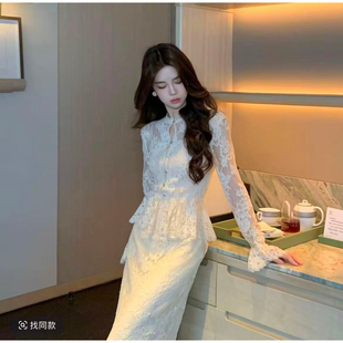 长袖 蕾丝套装 收腰直筒半身裙 李皎月凝霜早秋优雅修身 木子李