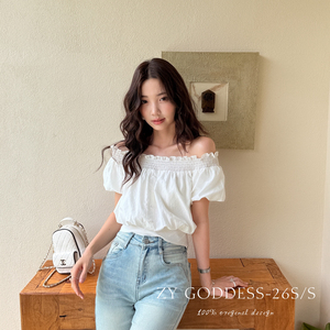 ZY GODDESS-纯欲氛围感一字肩设计后绑带收腰显瘦短款小衫87067