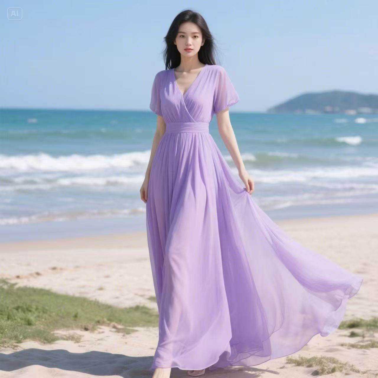 连衣裙长裙2025显瘦新款纯色雪纺海边夏季度假长款沙滩裙子