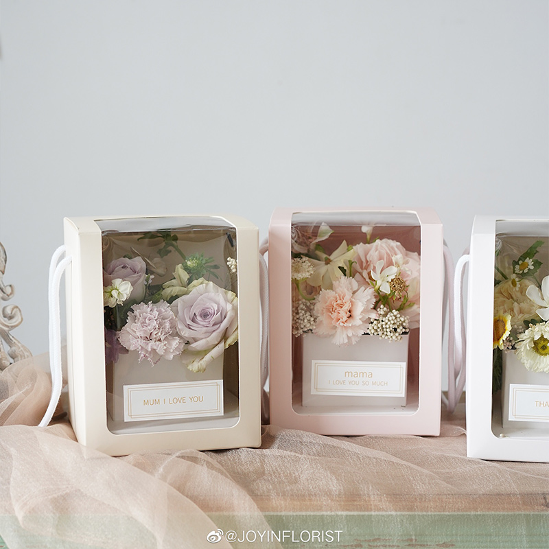 教师节花盒鲜花包装礼盒玫瑰插花盒花束袋透明橱窗袋鲜花手提袋