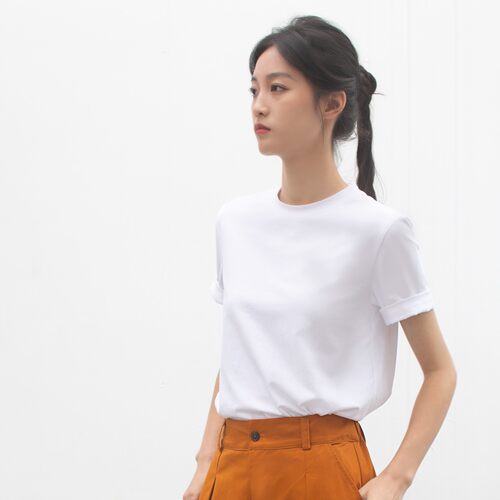 短袖百搭合身薄正肩冰瓷棉女T裙
