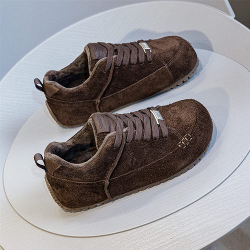 首谷女鞋2025冬季新款百搭厚底加绒德训鞋女潮流时尚休闲真皮板鞋