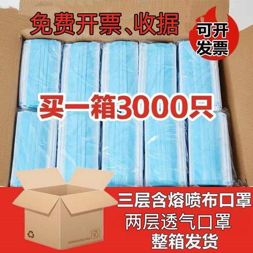 3个整箱一次性口罩三层防