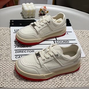 厚底小白鞋女2026春季新款橡胶底白色圆头系带休闲运动鞋百搭板鞋