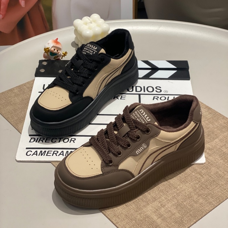 运动鞋女款2025年新款厚底系带真皮时尚板鞋防滑休闲阿甘鞋跑步鞋