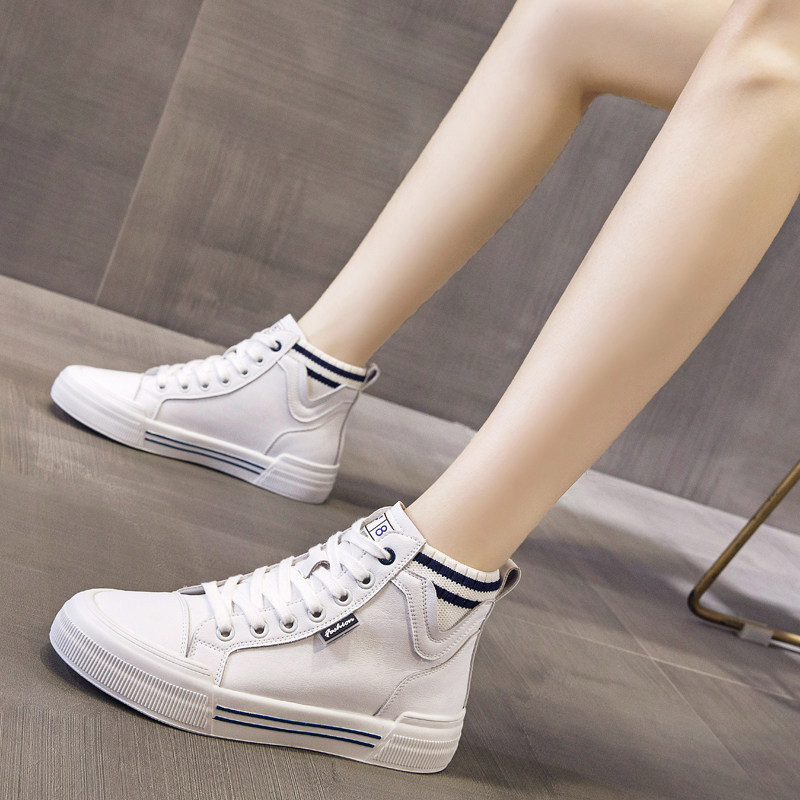 高帮小白鞋女2021新款秋季ins潮学生百搭真皮网红休闲运动板鞋子