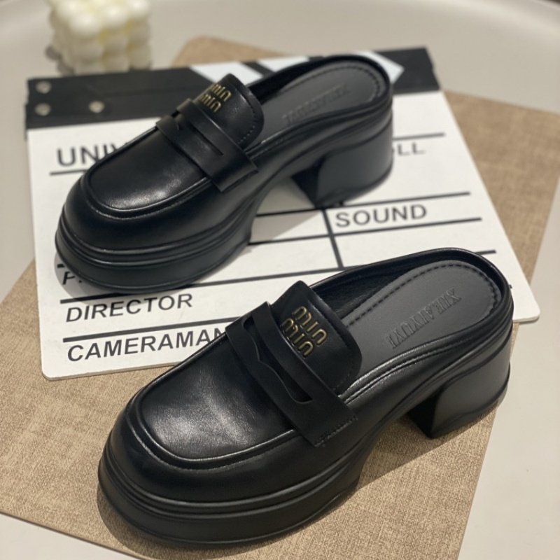 包头时尚百搭女2025年新款防滑英伦风松糕软皮舒适外穿一脚蹬单鞋,女鞋,包头拖,淘宝优惠券,粉丝福利购,淘宝优惠卷