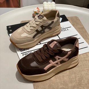 圆头拼色时尚 2025年新款 厚底轻便阿甘鞋 百搭单鞋 德训鞋 运动鞋 女款