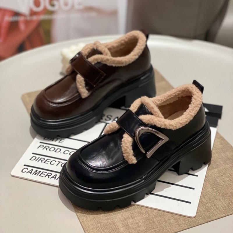 加绒乐福鞋女2025年冬季新款毛毛口皮带扣百搭舒适厚底鞋休闲单鞋,女鞋,时尚休闲鞋,淘宝优惠券,粉丝福利购,淘宝优惠卷