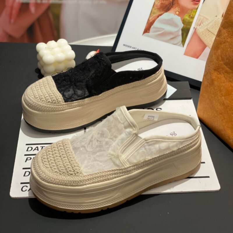 夏季透气网面厚底一脚蹬女鞋