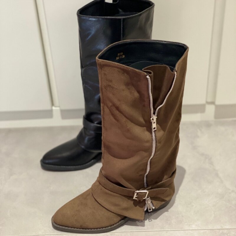 废土风皮带扣显瘦高筒女骑士靴