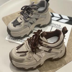 舒适显脚小休闲运动鞋 女2025春新款 真皮小众设计风巴黎老爹鞋 时尚