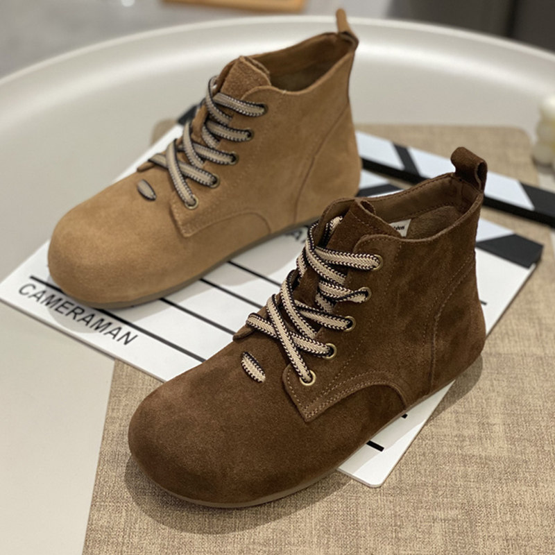 真皮复古英伦风休闲单靴系带马丁靴女2024秋季新款平底软底短筒靴,女鞋,马丁靴,淘宝优惠券,粉丝福利购,淘宝优惠卷