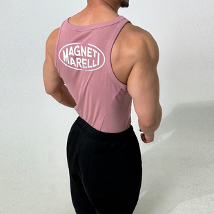 优良成衣holyself粉色高弹运动体育生肌肉男健身训练螺纹背心