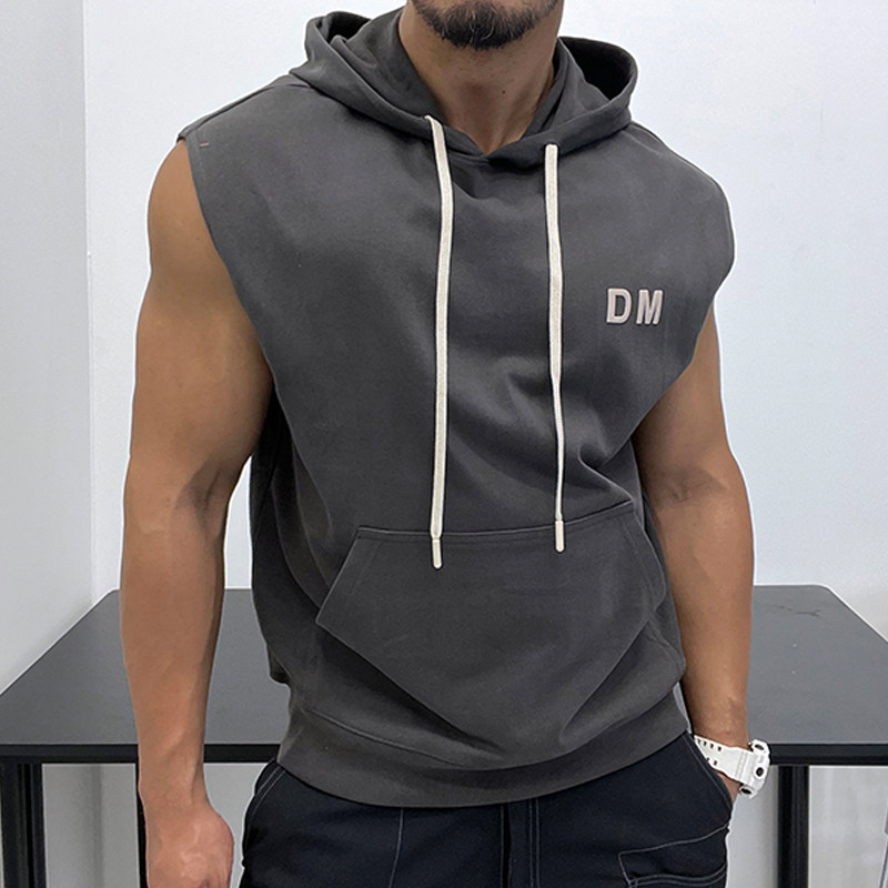 高克重连帽无袖卫衣好面料健身