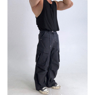 免烫质感面料立体裁剪直筒宽松多袋重工春秋长裤 潮男大长腿 休闲裤
