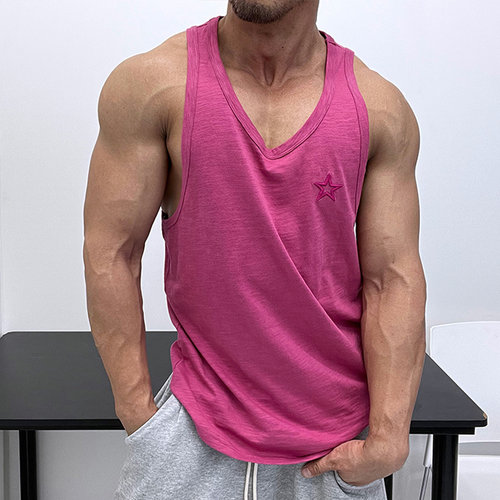 宽松夏圆领透气竹节棉背心纯棉