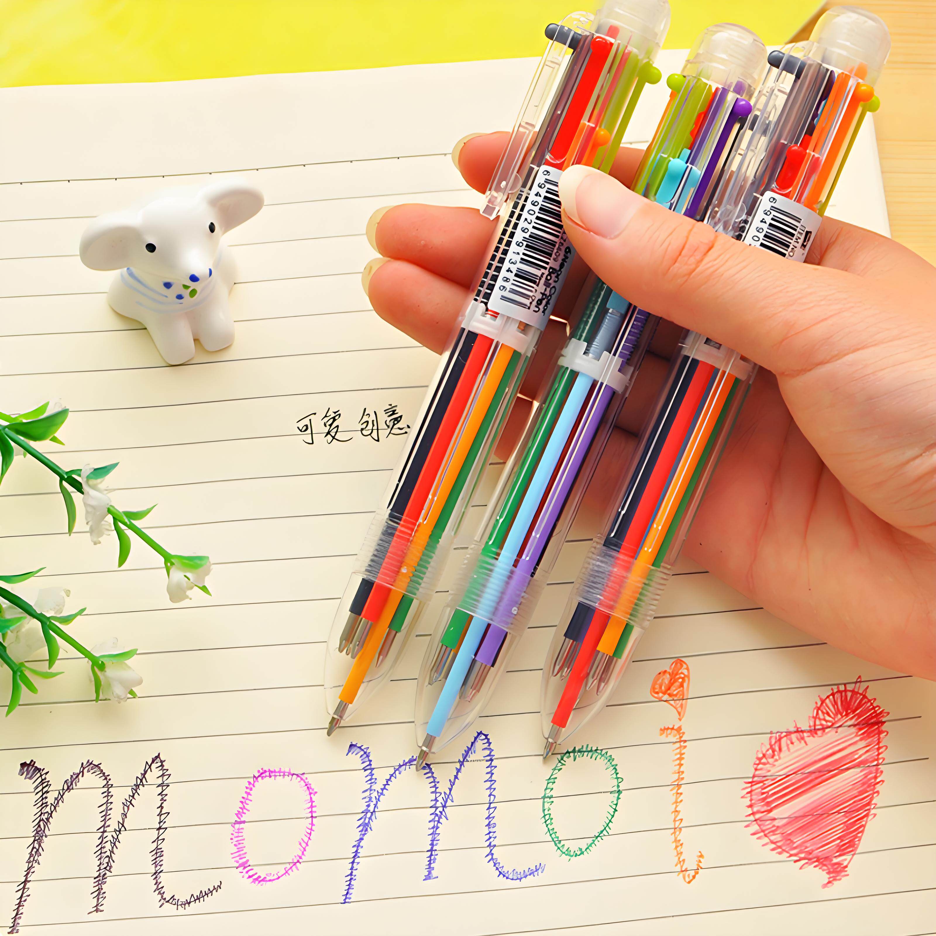 日韩国创意可爱卡通多色圆珠笔多功能按动彩色个性油笔文具6色笔
