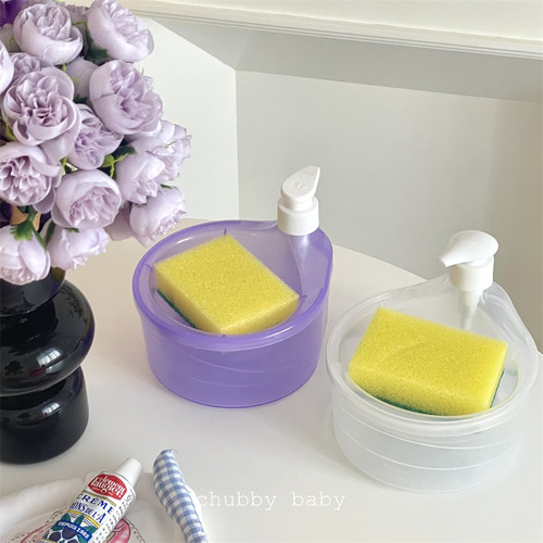 chubbybaby*二合一~创意厨房洗洁精自动加液器按压盒洗碗刷组合