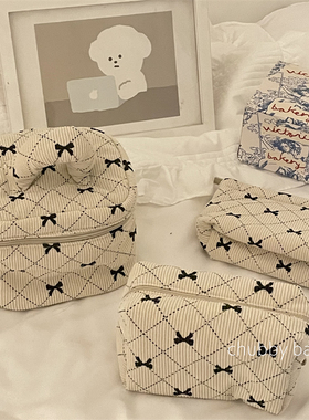 chubbybaby*秋冬质感复古灯芯绒厚实大容量ins风蝴蝶结收纳化妆包