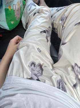chubbybaby*可爱简约冰丝灰色小兔子夏日女生家居裤可外穿睡裤