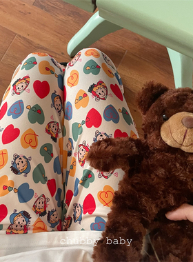 chubbybaby*超可爱美式复古童趣满满爱心可外穿百搭遛弯裤家居裤