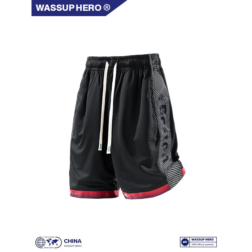 WASSUP HERO美式篮球短裤夏季男女款撞色拼接网洞跑步运动五分裤