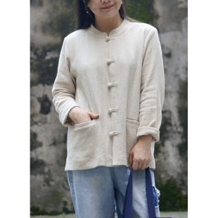 忘机柜中缘原创自然文艺百搭麻色打底中式 休闲外套女春 衬衣开衫