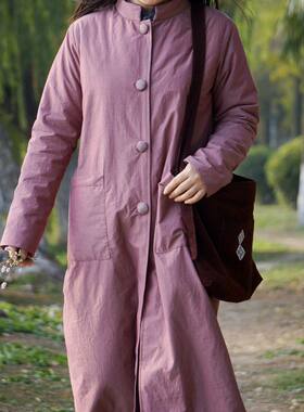 柜中缘夹棉长风衣通勤藕红色织棉