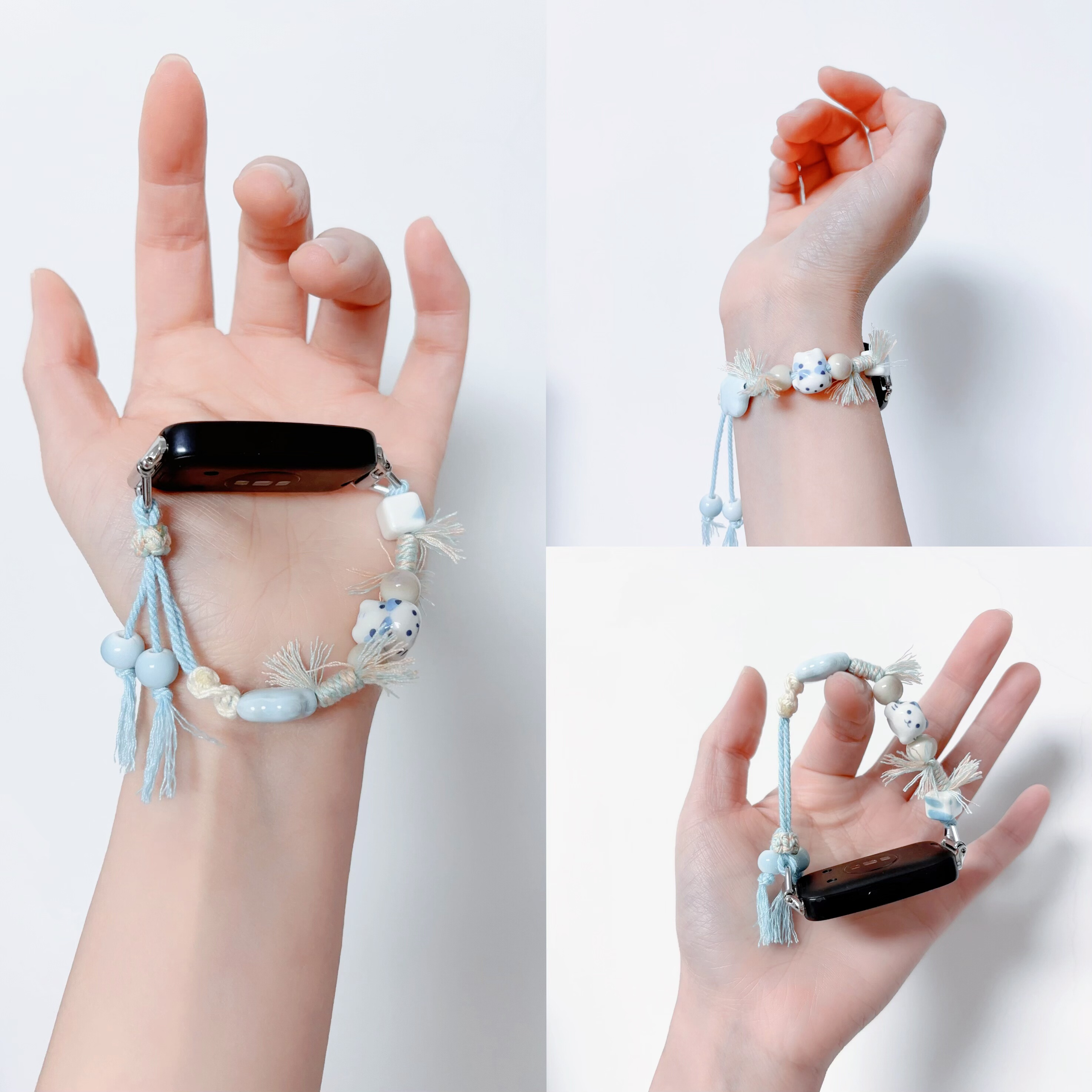 适用华为手环表带watch fit3手表4pro腕带10nfc陶瓷链编织串珠女