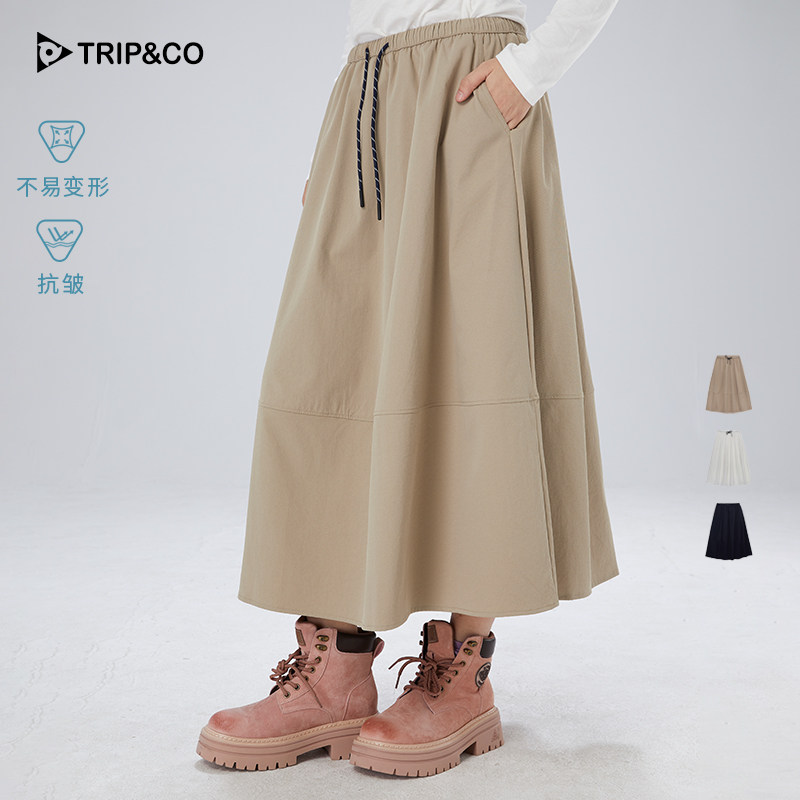 TRIP&CO女秋冬半身长裙a字裙子胖mm遮肚显瘦格子裙子蓬蓬长裙