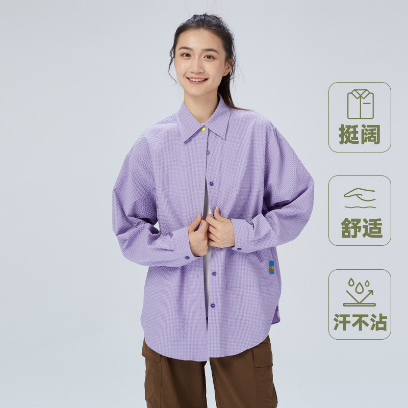 胡可专属TRIP&CO复古男女泡泡纱长袖衬衫春秋休闲衬衣叠穿外套图片