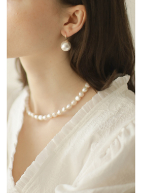 NICETO 一颗大珍珠法式复古球形珍珠极简气质通勤耳环