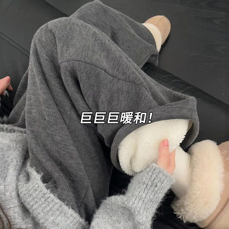 孕妇羊羔绒阔腿九分裤秋冬加厚