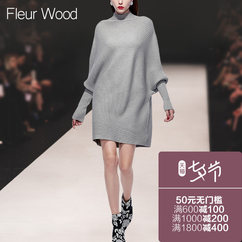 FLEUR WOODÇﶬ¿î2017пîÅ®×°ÐÞÉí¸ßÁìëÒÂÕëÖ¯Öг¤¿î³¤ÐäÁ¬ÒÂȹ
