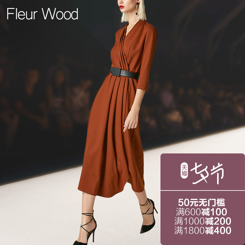 FLEUR WOOD2018пװŮװ³±Ê±ÉÐÐÞÉíÆß·ÖÐä´ó°ÚÖг¤¿îÁ¬ÒÂȹ×Ó
