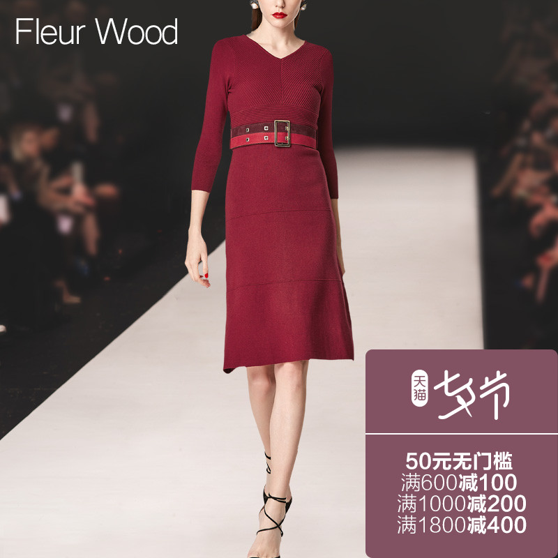 FLEUR WOOD2018пîÇï×°Å®×°Å·ÃÀÐÞÉí¾Å·ÖÐäÄÚ´î´òµ×ÕëÖ¯Á¬ÒÂȹ×Ó