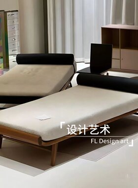 中古客厅实木沙发凳简约客厅拉扣长条凳设计师书房午休日间沙发床