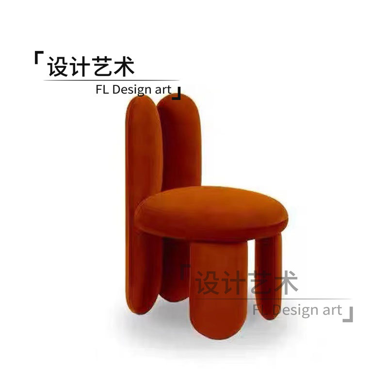 北欧简约兔耳朵靠背餐椅现代个性丝绒布艺软包单人椅梳妆椅电脑椅