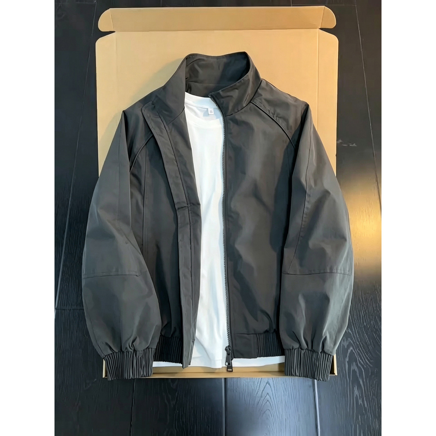cleanfit深灰色解构工装外套男款秋季美式短款棒球服立领飞行夹克