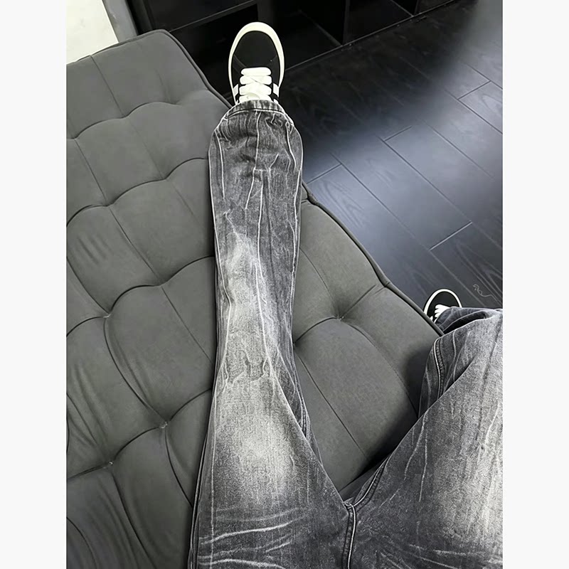 cleanfit闪电纹弯刀牛仔裤男秋季潮牌直筒修身裤子美式高街微喇裤