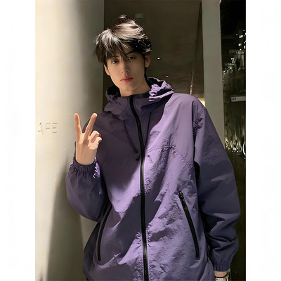 紫色轻薄透气防晒衣男款夏季