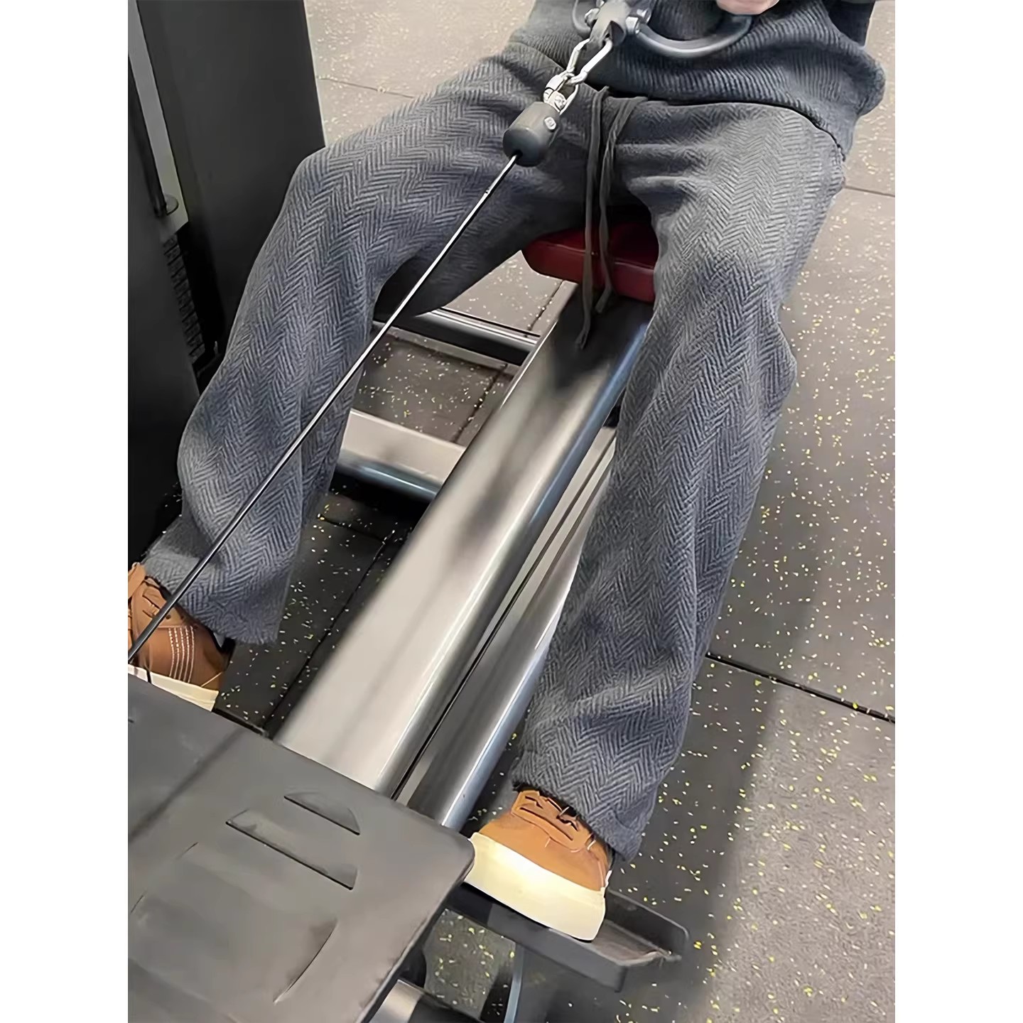 麦穗纹灰色卫裤男款2026春秋美式健身运动休闲裤重磅垂感直筒裤子