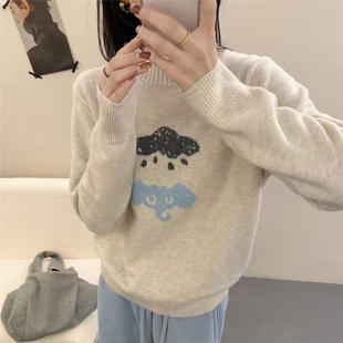 中学生半高领卡通套头毛衣少女初中高中生针织上衣大童内搭打底衫