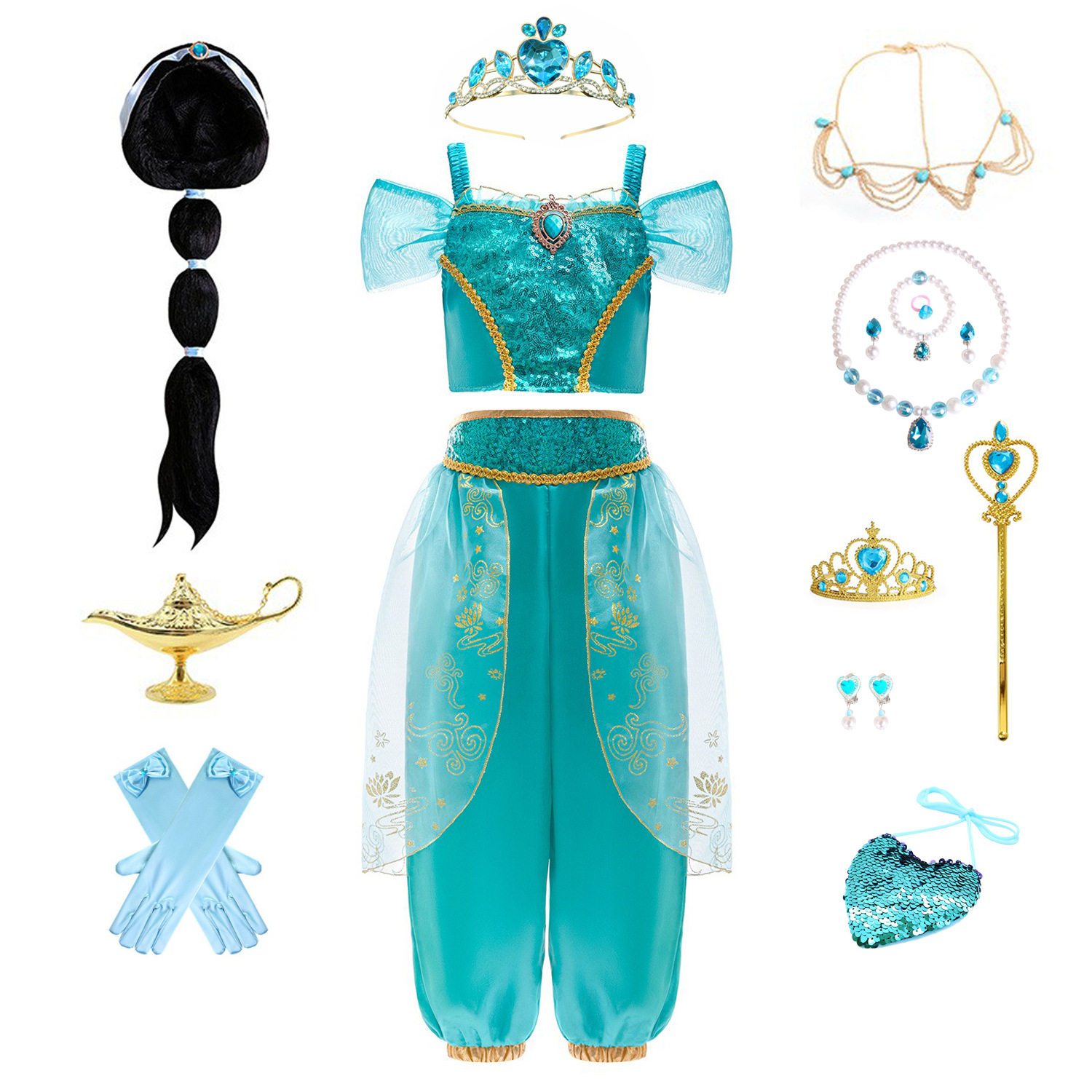 茉莉公主套装裙女童六一派对角色扮演舞台拉丁礼服网纱裙裤表演服