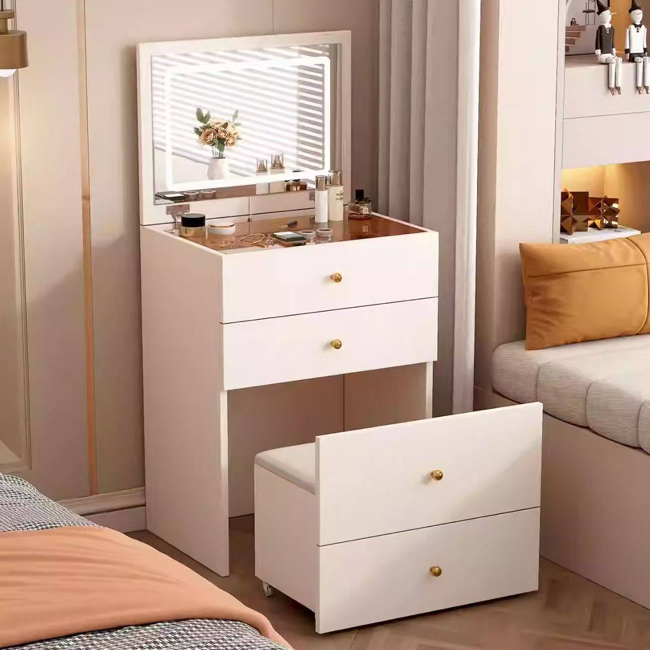 梳妆台化妆桌现代卧室简约小型翻盖收纳一体床头柜2025新款梳妆台