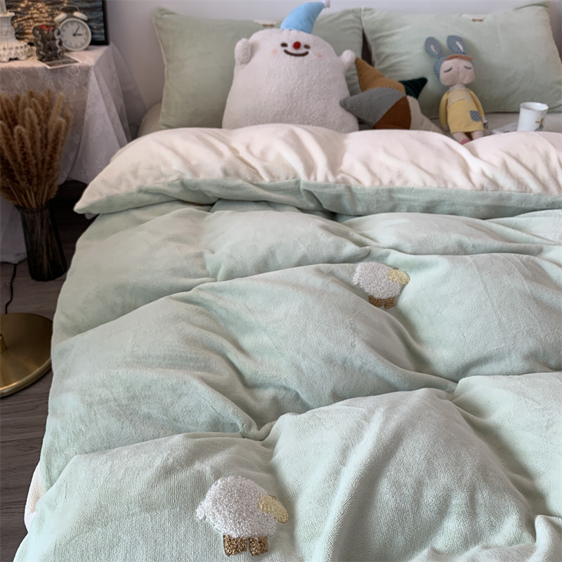 冬季加厚牛奶绒四件套小绵羊珊瑚绒被套床单法兰绒床上用品三件套